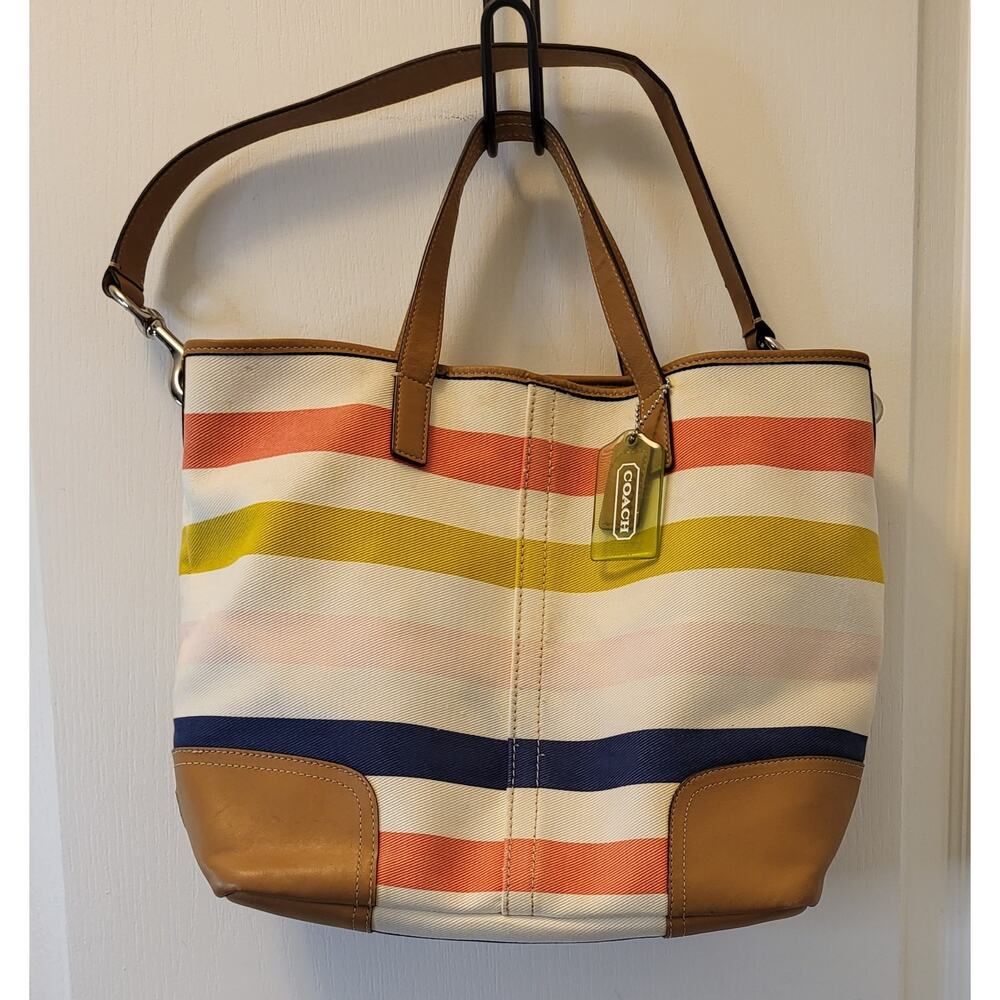 Coach Hadley Multistripe Canvas/Leather Duffle Tote M1382-F30041 - Picture 5 of 16